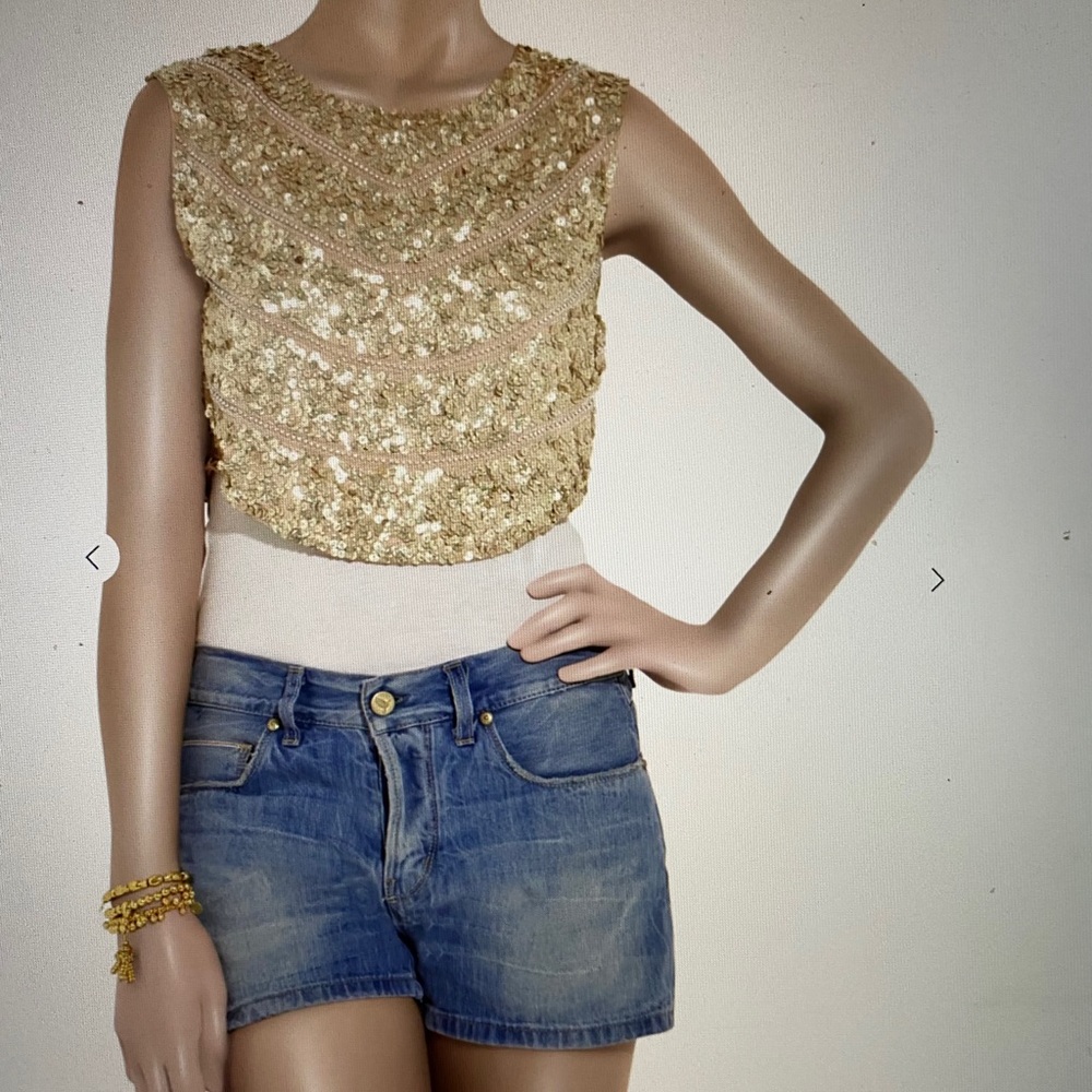 Haute Hippie Sequined Cropped Silk Vest Sz S NWOT - Picture 10 of 11